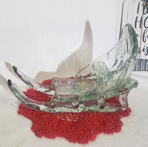 Stunning Cristales De Chihuahua Clear Blown Glass Santas Sleigh